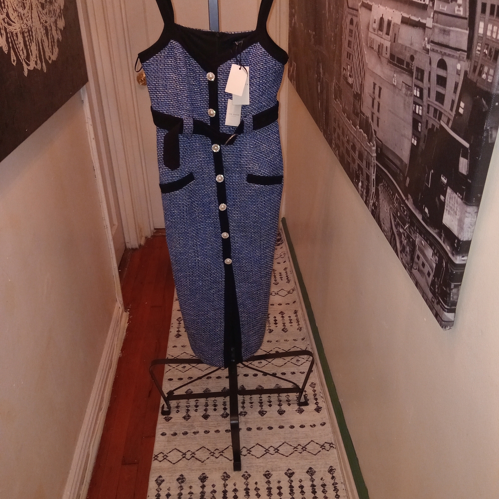 Ted Baker Blue and Black Midi Dress